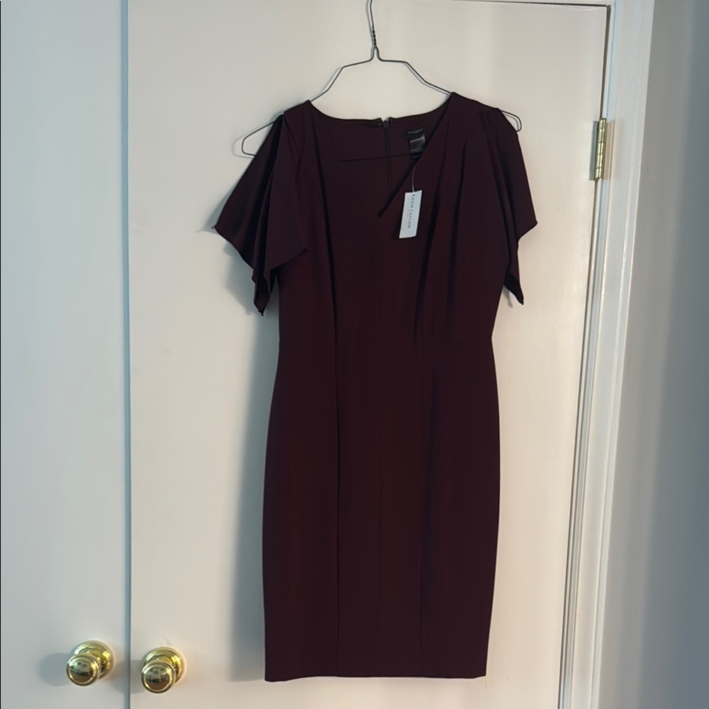 Ann Taylor Factory Red Sheath Dress with Flutter Sleeves